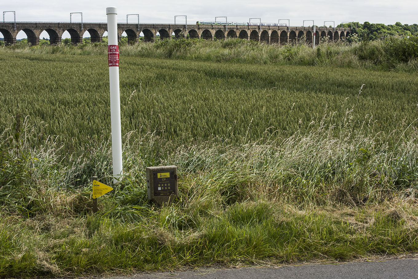 Pipeline markers like these indicate the location of high-pressure gas pipelines