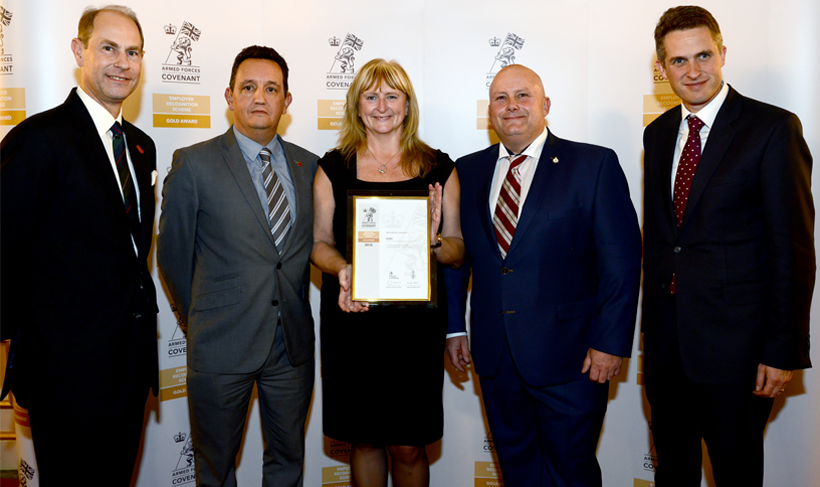 SGN representatives are presented with the Defence Employer Recognition Scheme's Gold Award