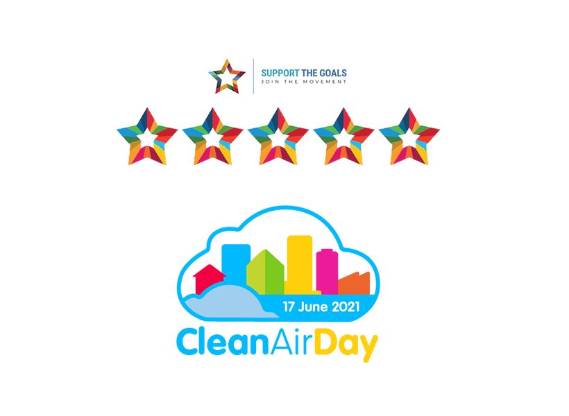 Support the Goals logo with five stars and the Clean Air Day logo
