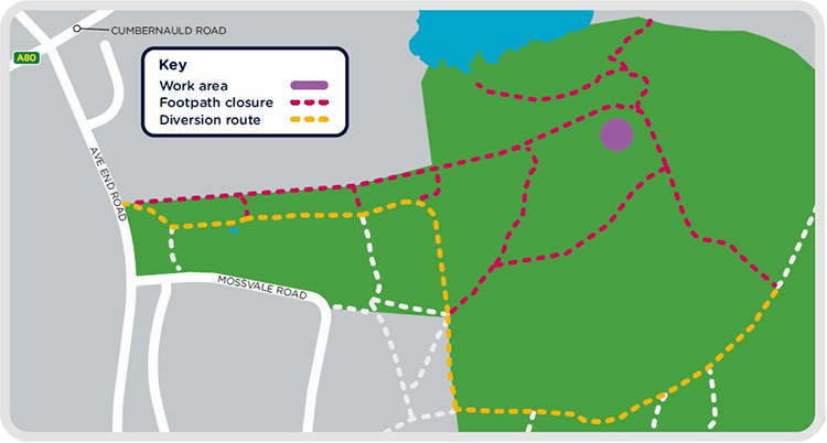 Map showing path closures in Cardown Moss woodland