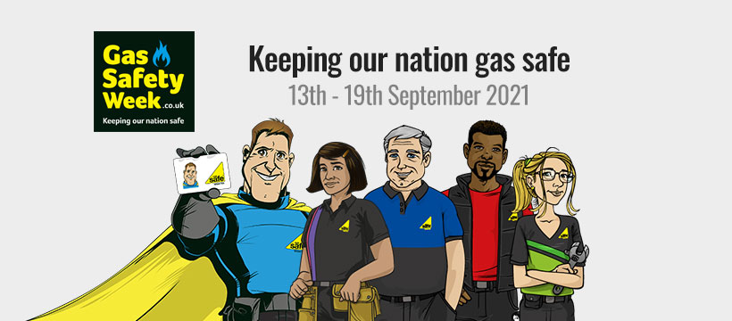 Gas safety week - keeping our nation gas safe. Image shows animated gas engineers.