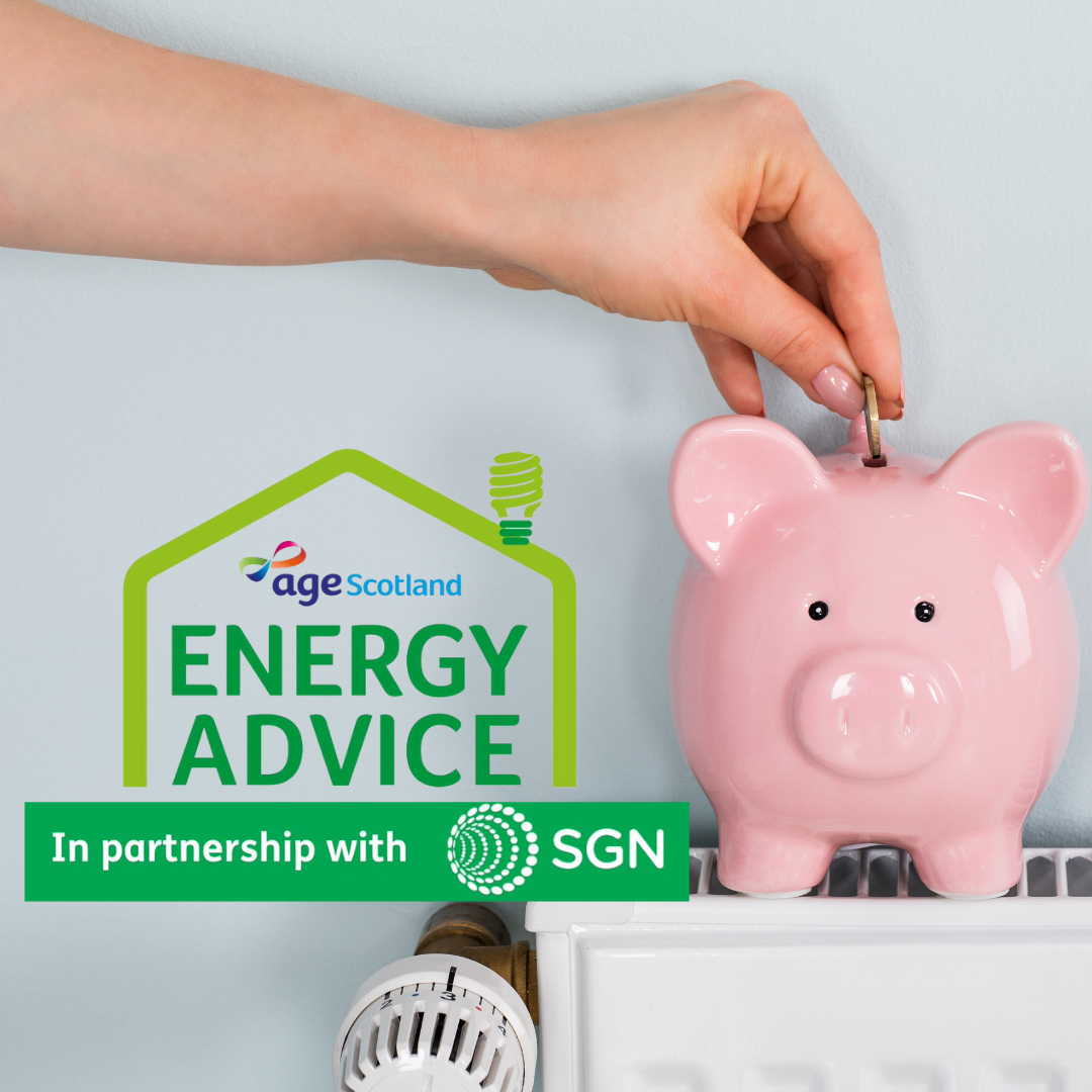 Person putting money in a piggy bank as part of Age Scotland and SGN's energy advice campaign