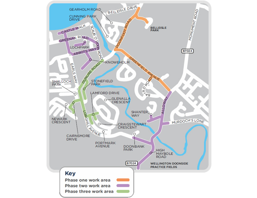 A map showing where we'll be working during our project in south Ayr.