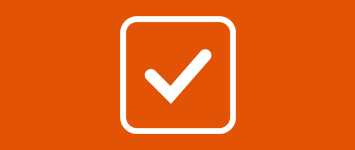 icon showing a tick in a box on an orange background 