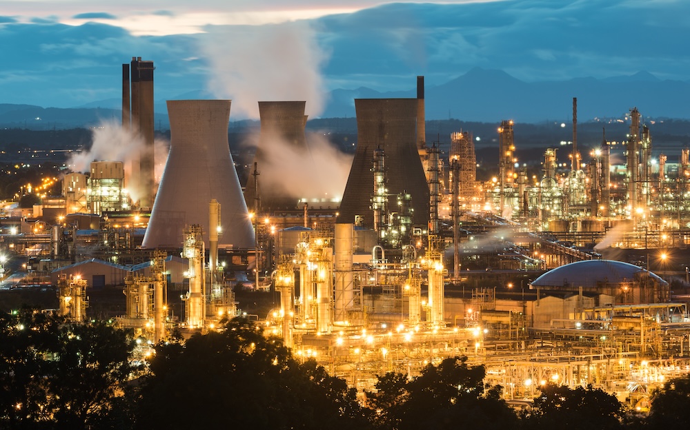 The crude oil refinery at Grangemouth, Scotland.