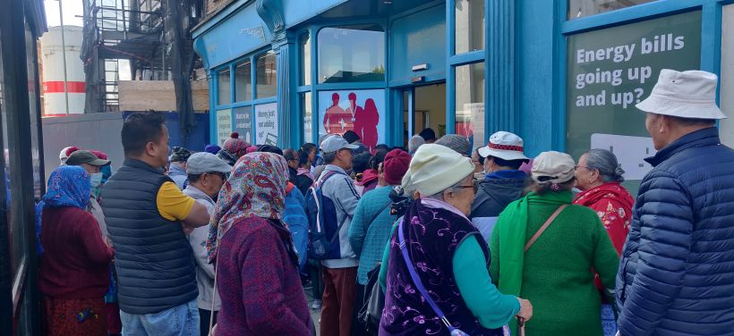 Crowds waiting outside the Nepali energy drop in sessions