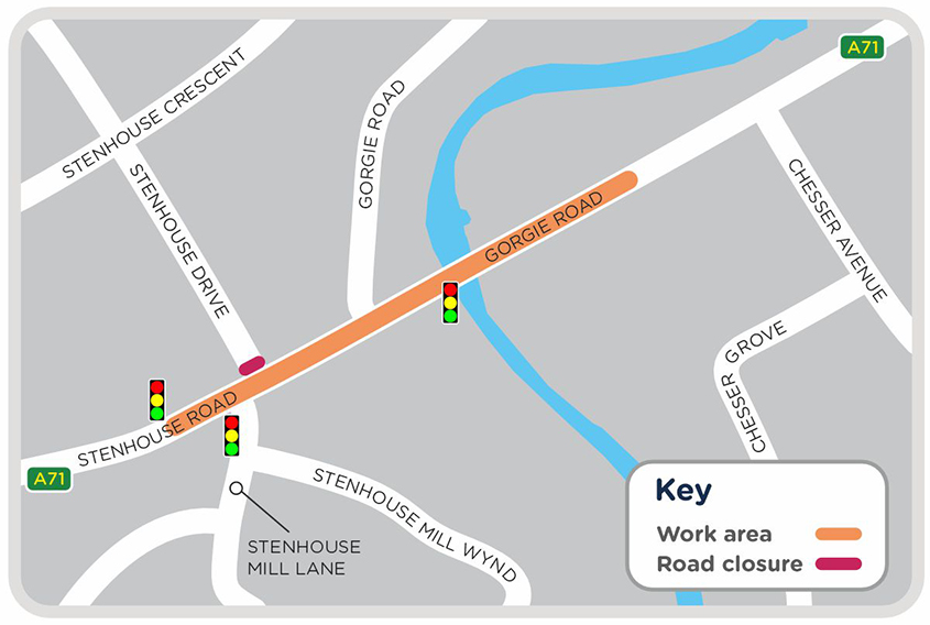 Gorgie Road project map showing work area and road closure
