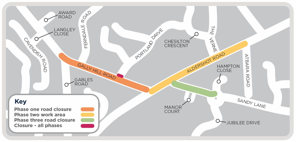 A map outlining our work in Church Crookham, as detailed on this page