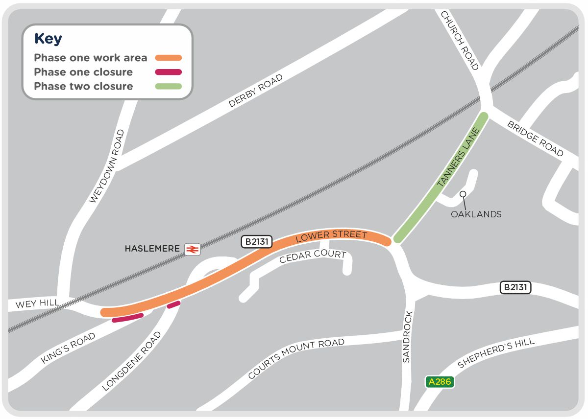 A map outlining our work in Tanners Road, Haslemere as detailed on this page