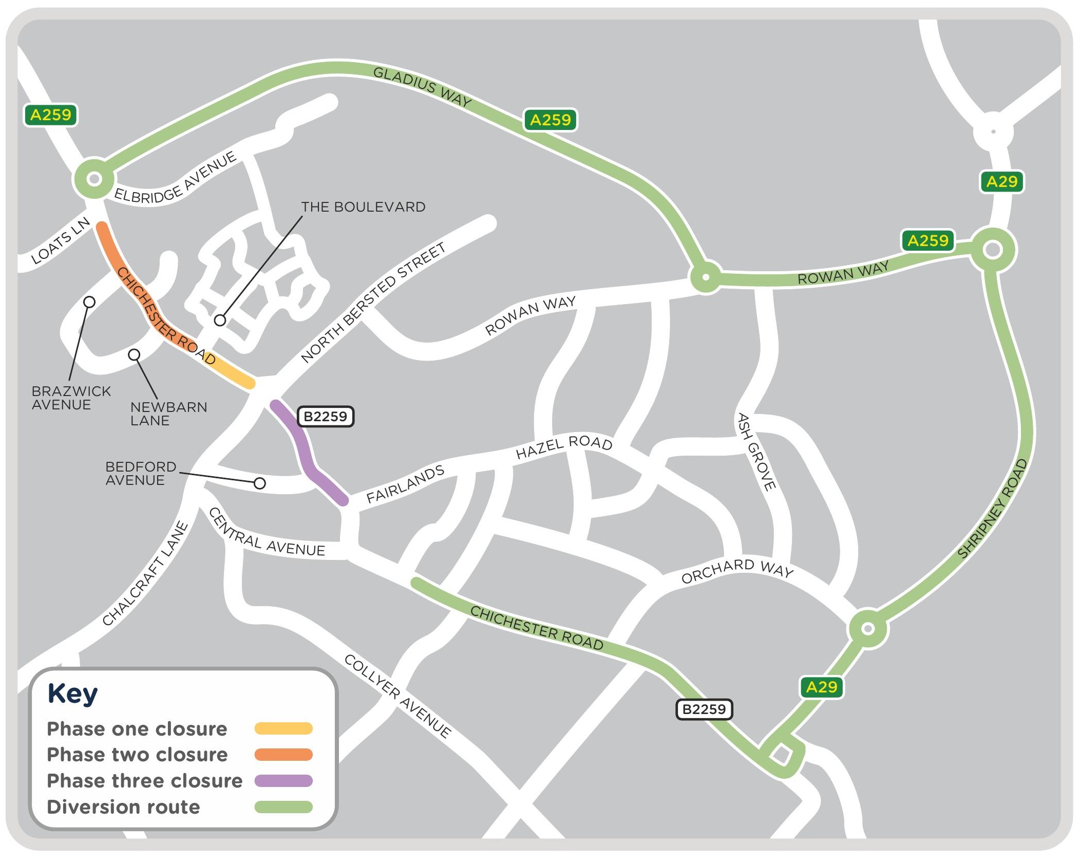 A map outlining our work in Chichester Road, as detailed on this page
