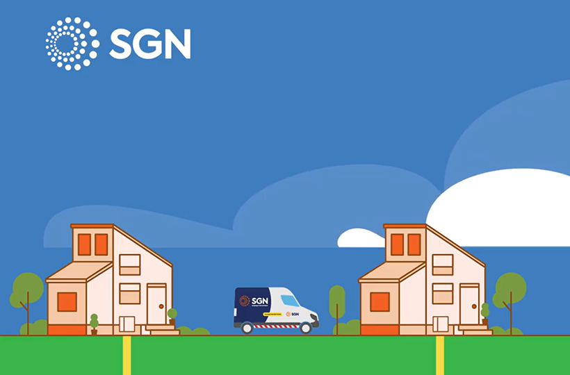 An illustration of an SGN van between two houses who are connected to the gas network.
