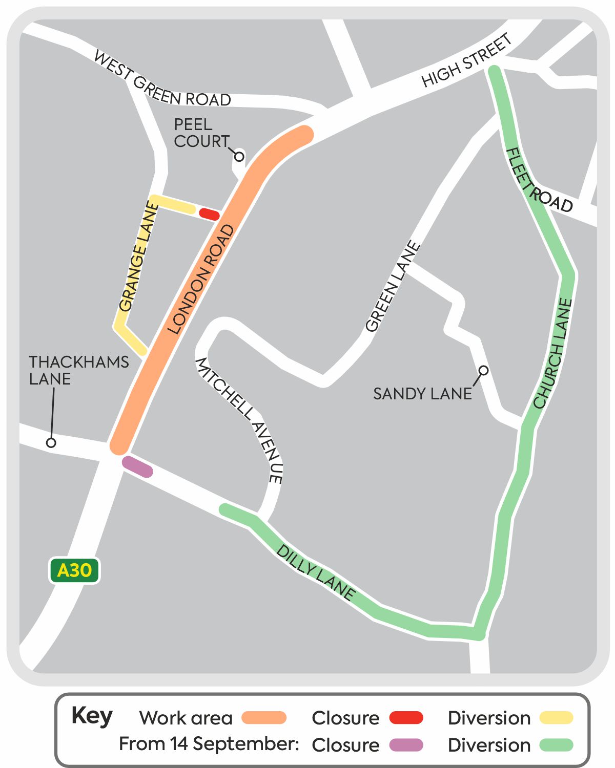 A map outlining our work in Hartley Wintney, as detailed on this page