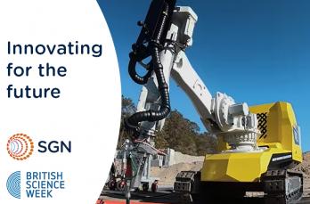 Intelligent excavation robot with text: "Innovating for the future"