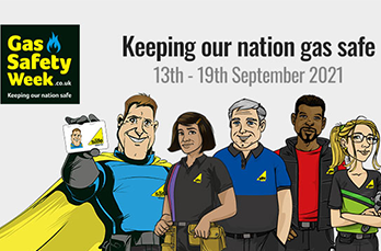 Gas safety week - keeping our nation gas safe. Image shows animated gas engineers.