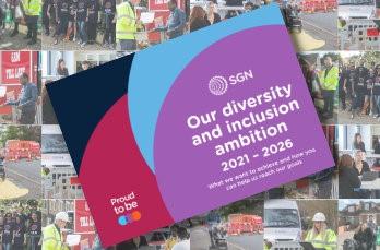 The diversity and inclusion ambition cover on a backdrop of pictures of our people