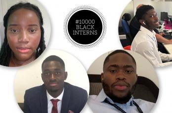Four of our Black interns with the 10,000 Black Interns logo