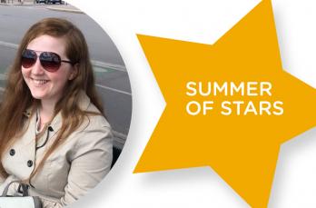 A photo of Jennifer Armstrong next to a yellow star containing the text 'Summer of Stars'