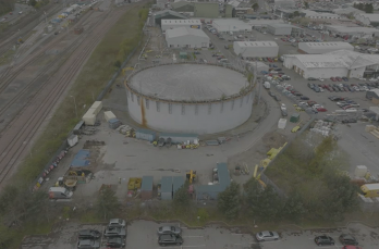 Aerial drone shot of our Inverness gas holder site