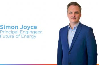 A man in a blue suit and shirt against a white background next to text that reads "Simon Joyce, Principal Engineer, Future of Energy"