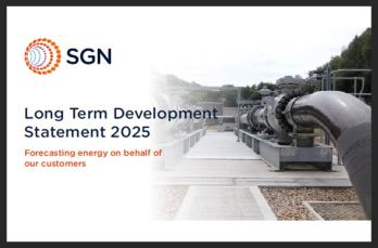 Front cover of long term development statement publication, showing large above ground pipeline installation