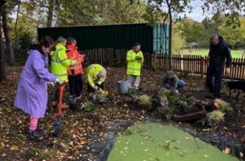 Volunteers at Borough Green Primary School upgrading outdoor spaces